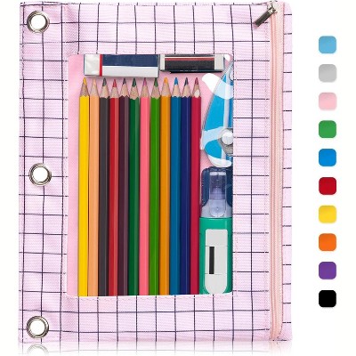Paaaawaters Pencil Pouch for 3 Ring Binder, Large Pencil Case Pouch with 3 Reinforced Grommets, Pen Bag, Clear Window Pencil Case