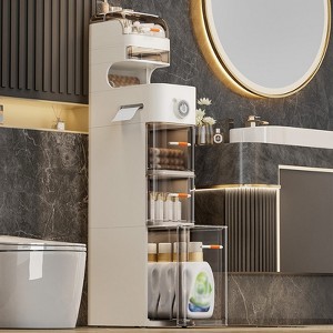 Bathroom Storage, 7-Tier Storage Cabinet with Transparent Doors, Tall Narrow Storage Cabinet with Tissue Box for Small Space, Bathroom, Kitchen - 1 of 4