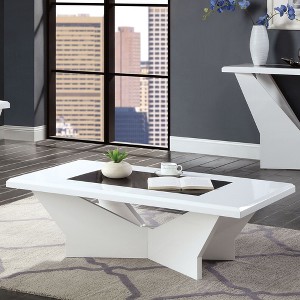 47.25" Contemporary Coffee Table with High Gloss Top and Tempered Glass Insert, Geometric Base for Modern Living Room - 1 of 4