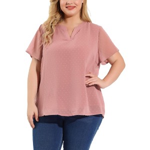 Agnes Orinda Women's Plus Size Pin Dots Notched V-Neck Dressy Trendy Fashion Casual Summer Blouses - 1 of 4