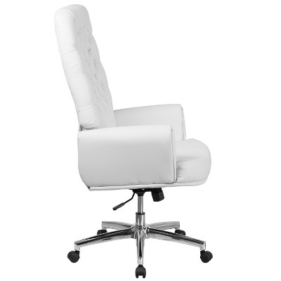 Ergonomic High Back White LeatherSoft Executive Swivel Chair with Metal Accents