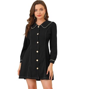 Allegra K Women's Peter Pan Collar Long Sleeve Button Front Shirt Dresses - 1 of 4