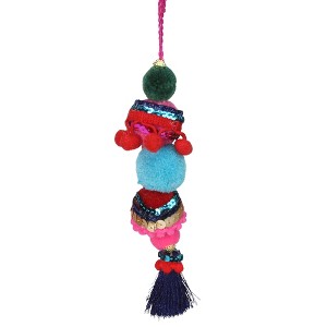 Northlight 6.25" Blue and Red Bohemian Christmas Pom Pom Ornament - 1 of 2