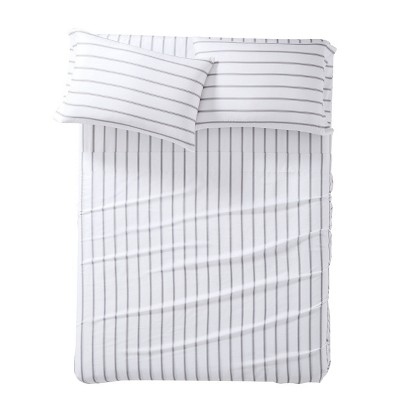 White and Grey Ticking Stripe Full Microfiber Sheet Set