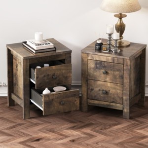 2-Piece Farmhouse Wooden Nightstand Set with Retro Design, Wood Side Tables with Storage Cabinets for Bedroom or Living Room – Maison Boucle - 1 of 4