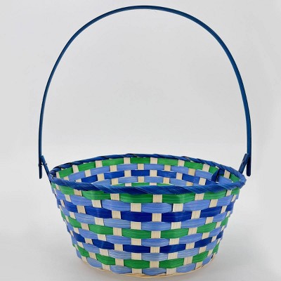 Image of Round Bamboo Decorative Easter Basket Blue & Green - Spritz™