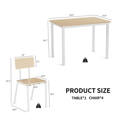 Product dimensions diagram of table and chair set