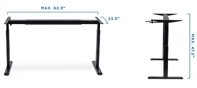 ErgoFlex 44'' Black Steel Manual Height Adjustable Desk Frame