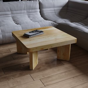 Royal Hampton Coffee Table Handcrafted Natural Acacia Wood Square Top with Diagonal Wide Panel Legs, 32 Inch - - 1 of 4