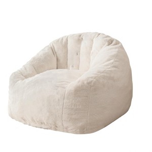 Itopfox Giant Bean Bag Chair, Oversized Faux Fur Shell-Shaped Sofa for Adults and Kids, Big Accent Lounge Floor Chair for Gaming, Reading, Beige - 1 of 4