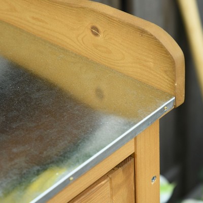 Natural Fir Wood Garden Potting Bench with Shelves and Hooks