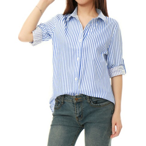 Blue striped store button down shirt