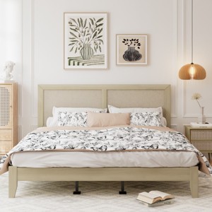 Wooden Platform Bed Frame With Rattan Headboard Queen,King,California King Sizes Sturdy Bed Frame To Choose From-Cuddlewood - 1 of 4