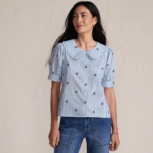 Lands' End Women's Easy Care Puff Sleeve Statement Collar Shirt - 1 of 4