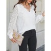 Coolmee Women's Long Sleeve Tops Eyelet Scalloped Lace V Neck Blouse Casual Loose Fashion Shirts - 4 of 4