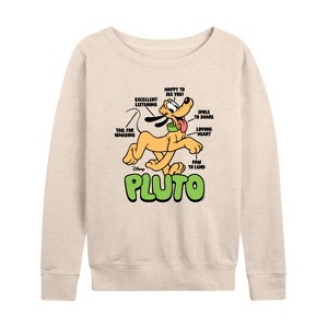 Women's - Disney - Pluto Diagram Lightweight French Terry Wide Neck Long Sleeve Graphic Shirt - 1 of 4
