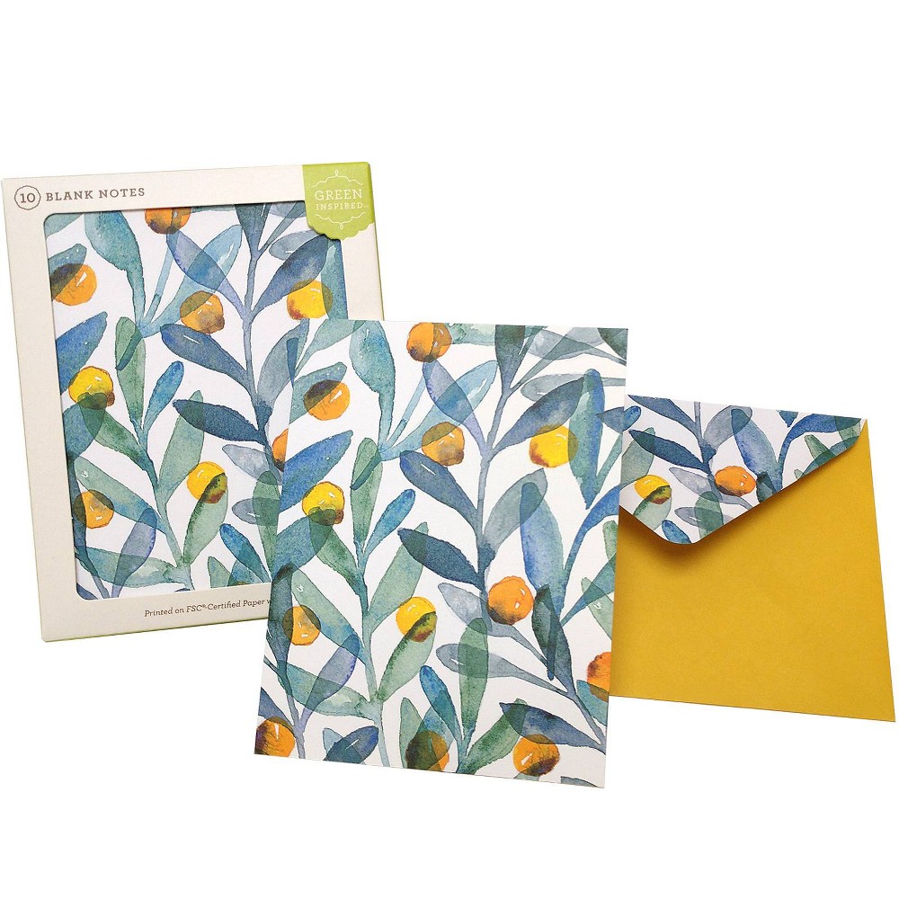 Photos - Envelope / Postcard Green Inspired 10ct Citrus Sprigs Blank Cards