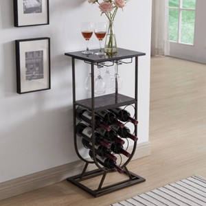 Kings Brand Furniture Freestanding Floor Wine Rack Console Table with Glass Holder, Wine Holder Stand for 9 Bottles, Pewter/Marble - 1 of 4