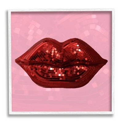 Stupell Industries Bold Pink & Red Lips Disco Pattern Framed Giclee Art