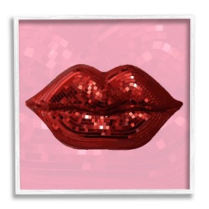 Stupell Industries Bold Pink & Red Lips Disco Pattern Framed Giclee Art - 1 of 4