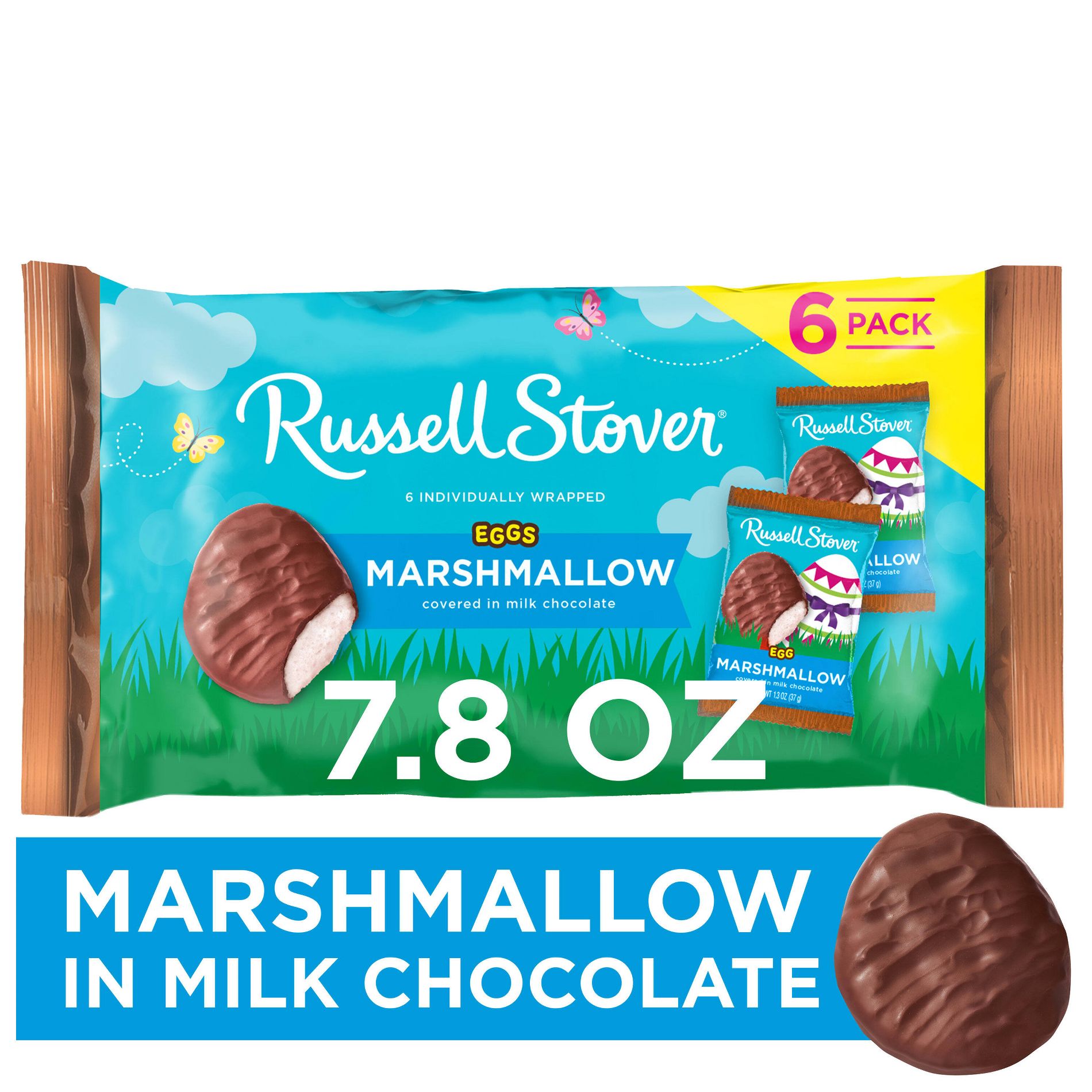 RUSSELL STOVER Easter Marshmallow Milk Chocolate Candy Easter Eggs - 7.8oz/6pk