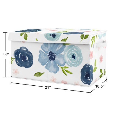 Blue and Pink Floral Fabric Storage Toy Bin with Lid