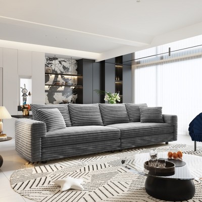 Lycvki 102.4 " Plush Corduroy 4-Seat Sofa Deep Seat Couches with Soft Pillows
