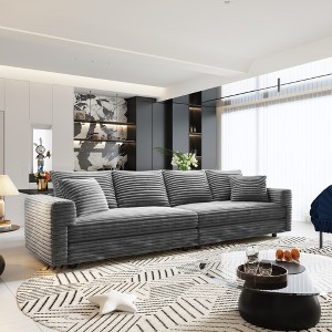 Lycvki 102.4 " Plush Corduroy 4-Seat Sofa Deep Seat Couches with Soft Pillows - 1 of 4