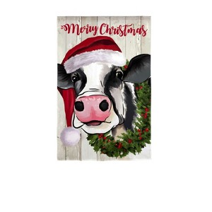 Evergreen Christmas Cow Garden Linen Flag - 1 of 4