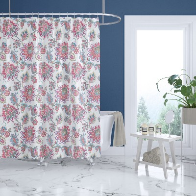 Palladium Coral Floral Lined Shower Curtain with Grommets  - Levtex Home