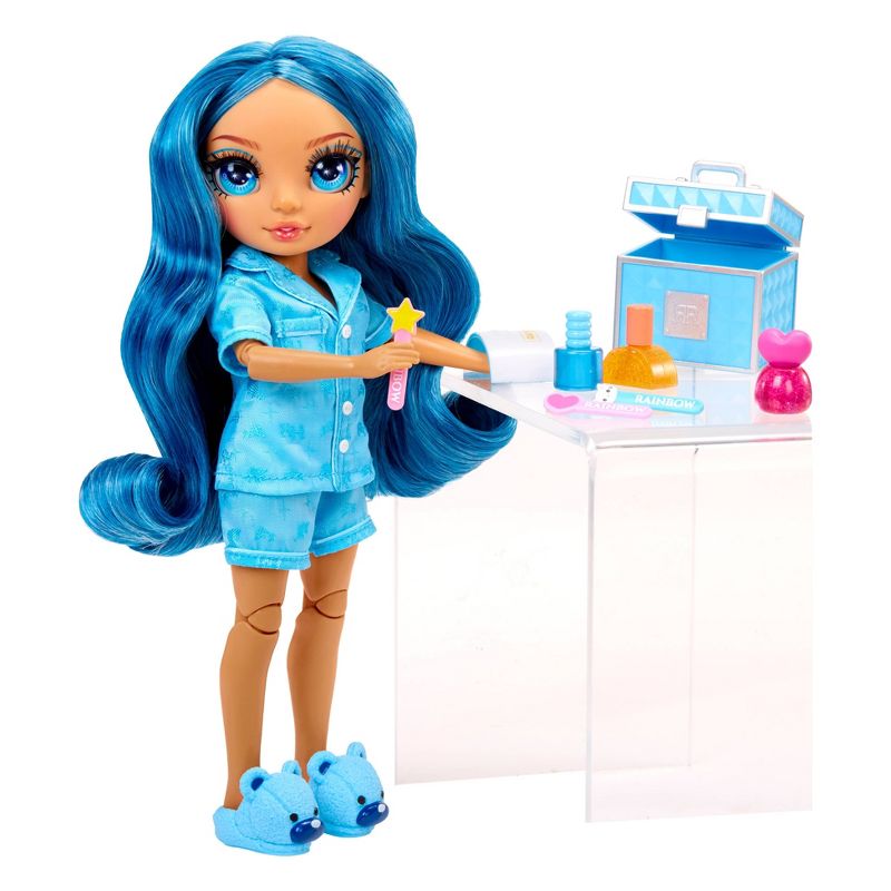 Rainbow High Jr High PJ Party Skyler Blue 9&#39;&#39; Posable Doll with Soft One Piece Pajama, Slippers, Play Accessories, 6 of 11