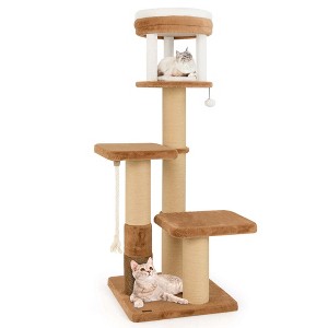 Costway 65" Tall Cat Tree for Indoor with Self-groomer Padded Perch Removable Cat Bed - 1 of 4