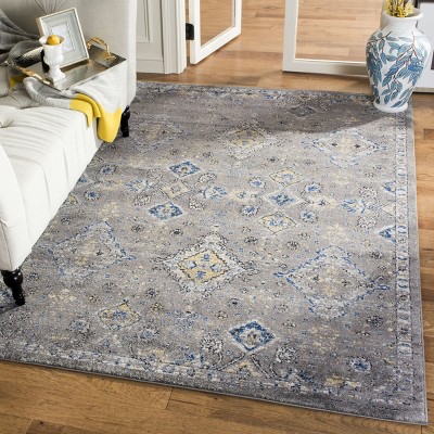 Hand-Knotted Dark Grey and Yellow Synthetic Small Rug