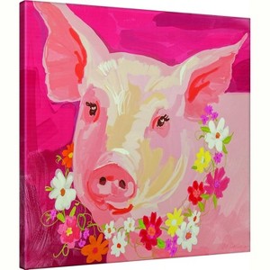 Manual Woodworkers and Weavers Pinky Throw Pig Canvas Wall Art, 32 x 32 Inches, Whimsical Farm Animal Portrait on Stretched Canvas - 1 of 3