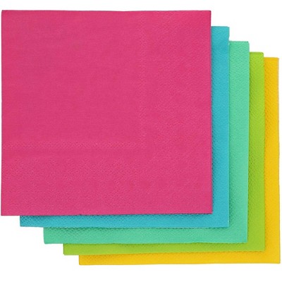 Juvale 200-Pack Bulk 2-Ply Disposable Paper Cocktail Napkins, 5 Tropical Colors, 5 x 5 Inches