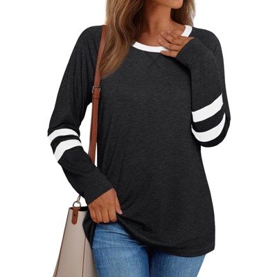 Women's Long Sleeve Color Block Tunic Tops Casual Loose Fit Crewneck Shirt Basic Tee  Fashion Fall Trendy Outfits