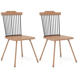 Tangkula Windsor Chair Set of 2 Metal Legs Supported Dining Chair Farmhouse Armless Chair - 1 of 4