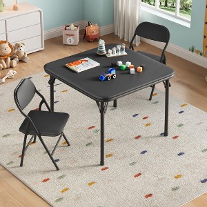 Kids Table and Chairs Set, Foldable Metal Frame Activity Table with Chairs, Waterproof Easy Clean PU Surface for Play, Snack, Study - 1 of 4