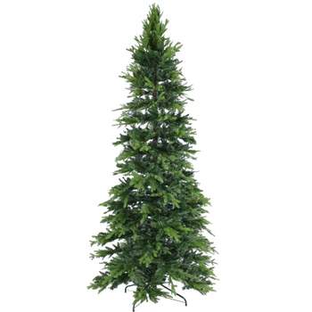 Sunnydaze Indoor Artificial Unlit Slim Christmas Tree with Metal Stand and Hinged Branches - Green