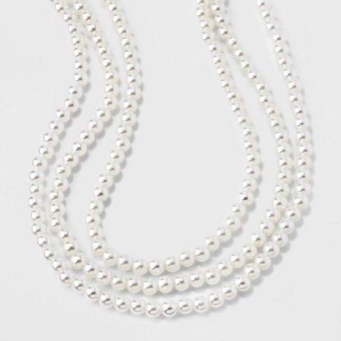 Long Faux Pearl Necklace - A New Day™ Silver/white : Target