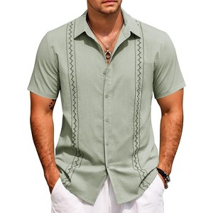 COOFANDY Cuban Guayabera Shirts for Men Short Sleeve Casual Button Down Shirts Summer Vacation Shirts - 1 of 4