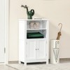 kleankin Bathroom Floor Storage Cabinet, Freestanding Linen Cabinet with Double Doors and 2 Adjustable Shelves, White - 2 of 4