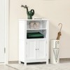 kleankin Bathroom Floor Storage Cabinet, Freestanding Linen Cabinet with Double Doors and 2 Adjustable Shelves, White - image 2 of 4