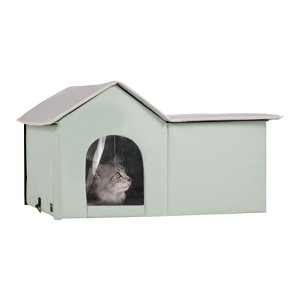 VEVOR Heated Cat House, Outdoor Kitty Shelter with Adjustable Temperature and Timer, 600D Oxford Cloth Foldable Cat Shelter, Green (Large) - 1 of 4