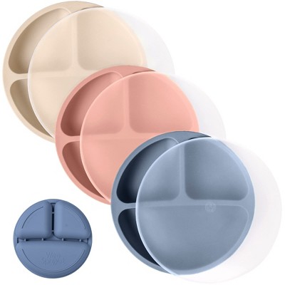 WeeSprout Silicone Plates with Lids for Babies & Toddlers (3 Pack) 100% Food-Grade Dishes for Self Feeding