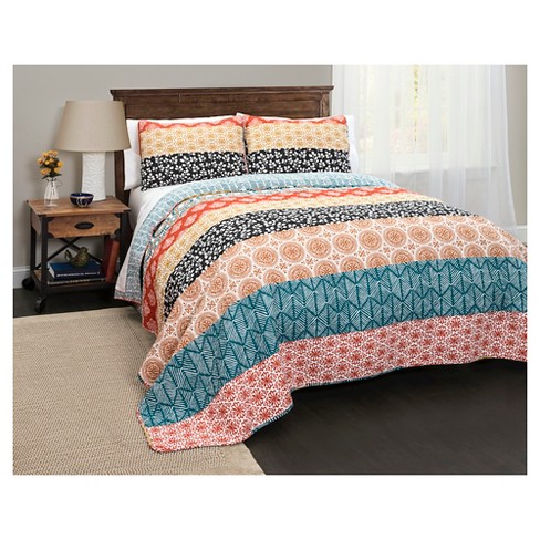 Bohemian Stripe 3 Piece Quilt Set - Lush Decor : Target