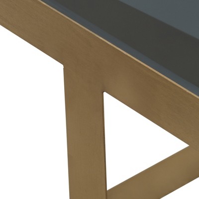 Gold and Black 22" Metal and Glass Square Side Table
