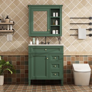 ModernLuxe 30'' Bathroom Vanity Set with Ceramic Sink, 2 Drawers & Tip-out Drawer, Freestanding Storage Cabinet with Mirror Cabinet - 1 of 4
