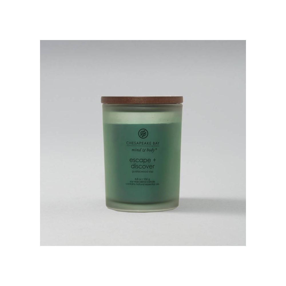 Frosted Glass Escape + Discover Lidded Jar Candle Green 8.8oz - Mind & Body by Chesapeake Bay Candle: Soy Wax, Essential Oils, 44hr Burn