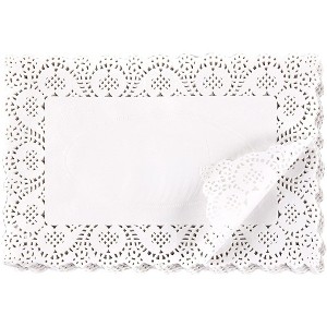 Juvale 200-Pack Rectangular Paper Lace Doilies Placemats for Cakes & Desserts, White, 11.7 x 7.3 Inches - 1 of 4